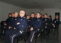 kadra kierownicza Komendy Miejskiej Policji w Zamościu podczas odprawy rocznej