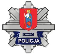 logo Komendy Miejskiej Policji w Zamościu - policyjna gwiazda, herb Zamościa, napis Zamość i Policja